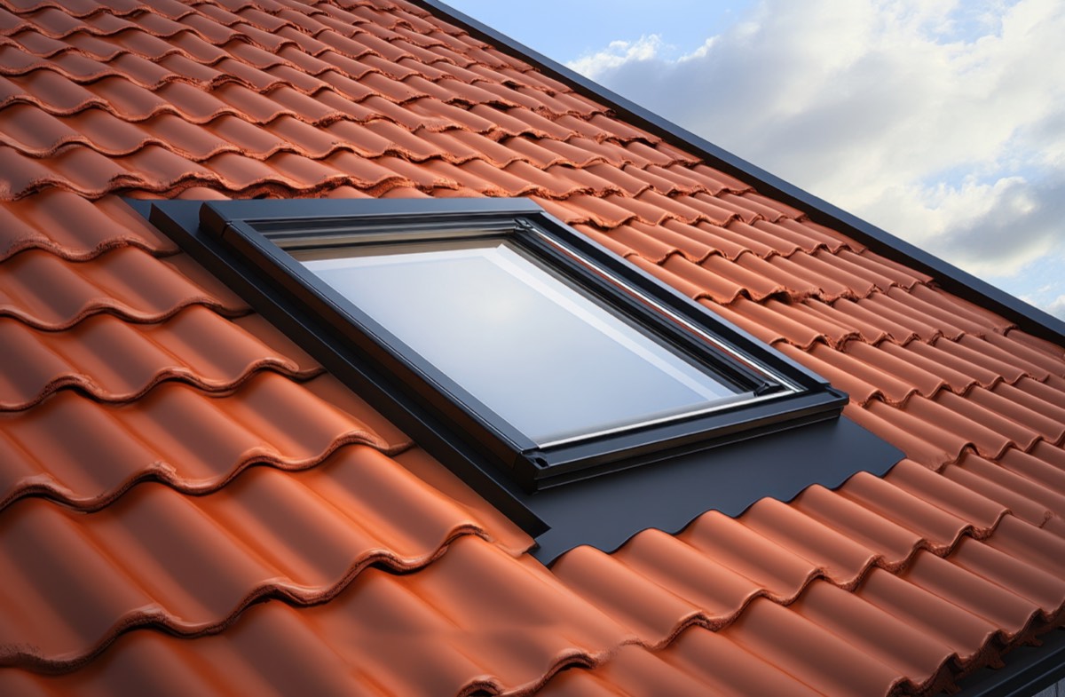 Modernes Dachfenster, eingebaut in ein rotes Ziegeldach